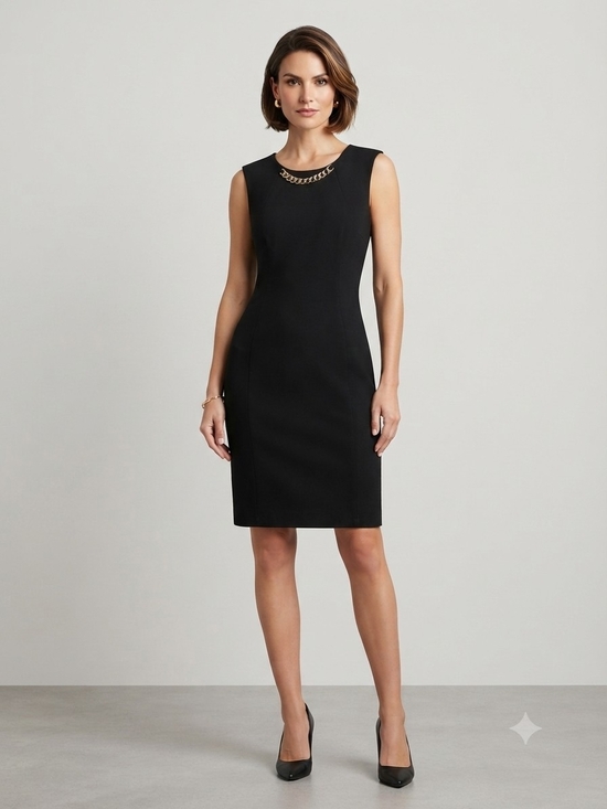Calvin Klein Dresses & Skirts - Calvin Klein Vintage Black Sleeveless Midi Sheath Dress with Gold Chain Detail